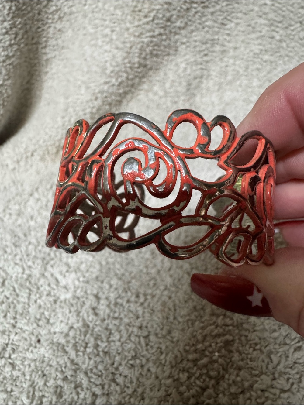 Paparazzi Coral and Silver Filigree Cuff Bracelet